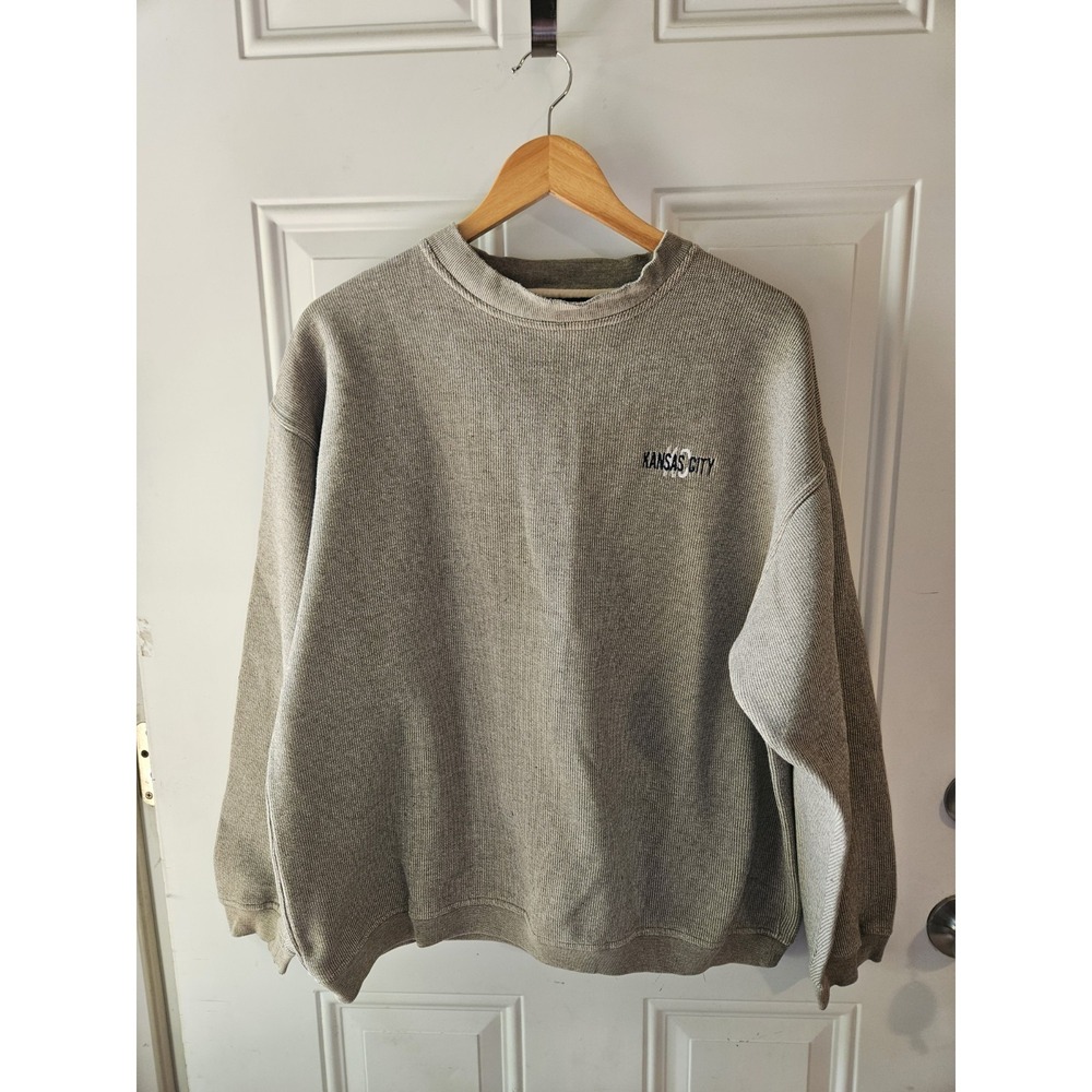 Vintage Camp David Kansas City Thermal Crewneck Sweatshirt Men's Large TAN Made